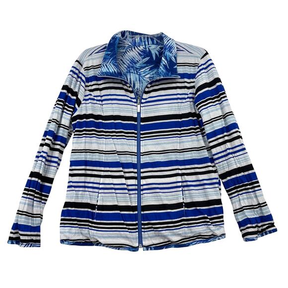 Weekends by Chico's Reversible Jacket Womens Size L Blue Tropical and Stripe - Picture 7 of 14